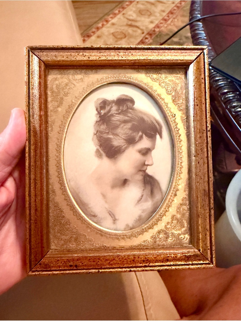 Vintage Edwardian or Belle Époque era Gold Toned Framed Ladies Portrait